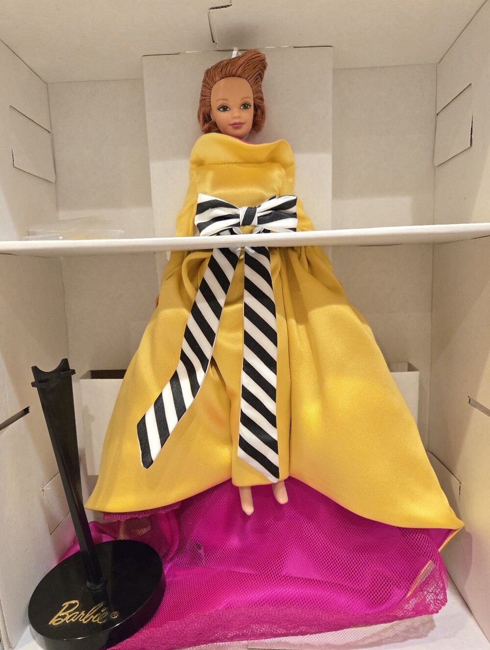 Vintage Bill Blass Barbie Yellow Ball Gown with Black-and-White Striped Bow